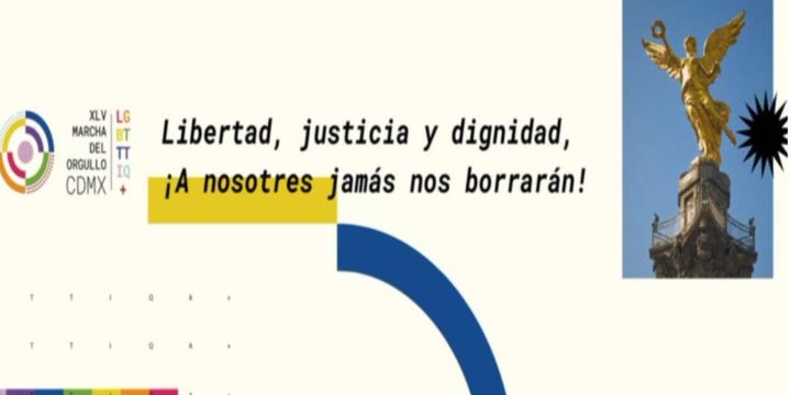 La cita para la Marcha será el 24 de junio a las 10:00 h en el Ángel de la Independencia y terminará en el Zócalo de la ciudad con un mega evento musical. Twitter/@MARCHALGBTCDMX
